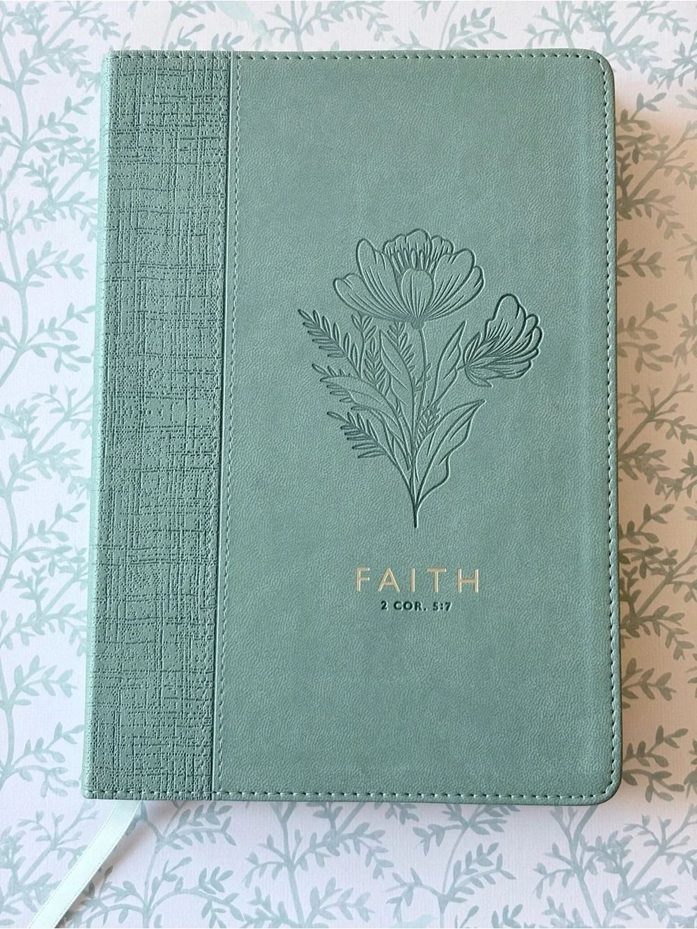Christian Art Gifts Faith Teal Faux Leather Journal- 2 Corinthians 5:7